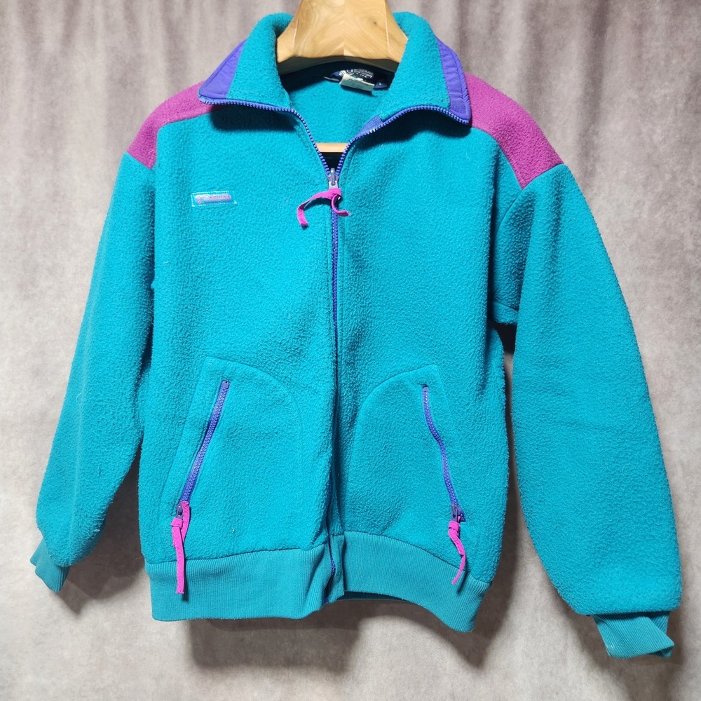 Vintage Columbia Fleece Jacket Womens Large Teal Purple Colorblock SL631X USA